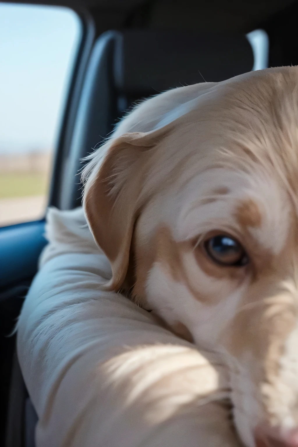 1 person、high quality，masterpiece，8K, (head shot),、、、、With the dog、、Get in the car