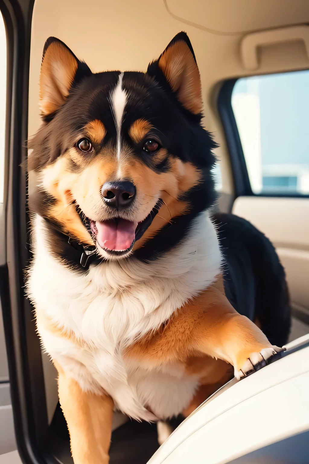 1 person、high quality,masterpiece,8K, (head shot),、、、、(((dog)))、、dogが車を運転する