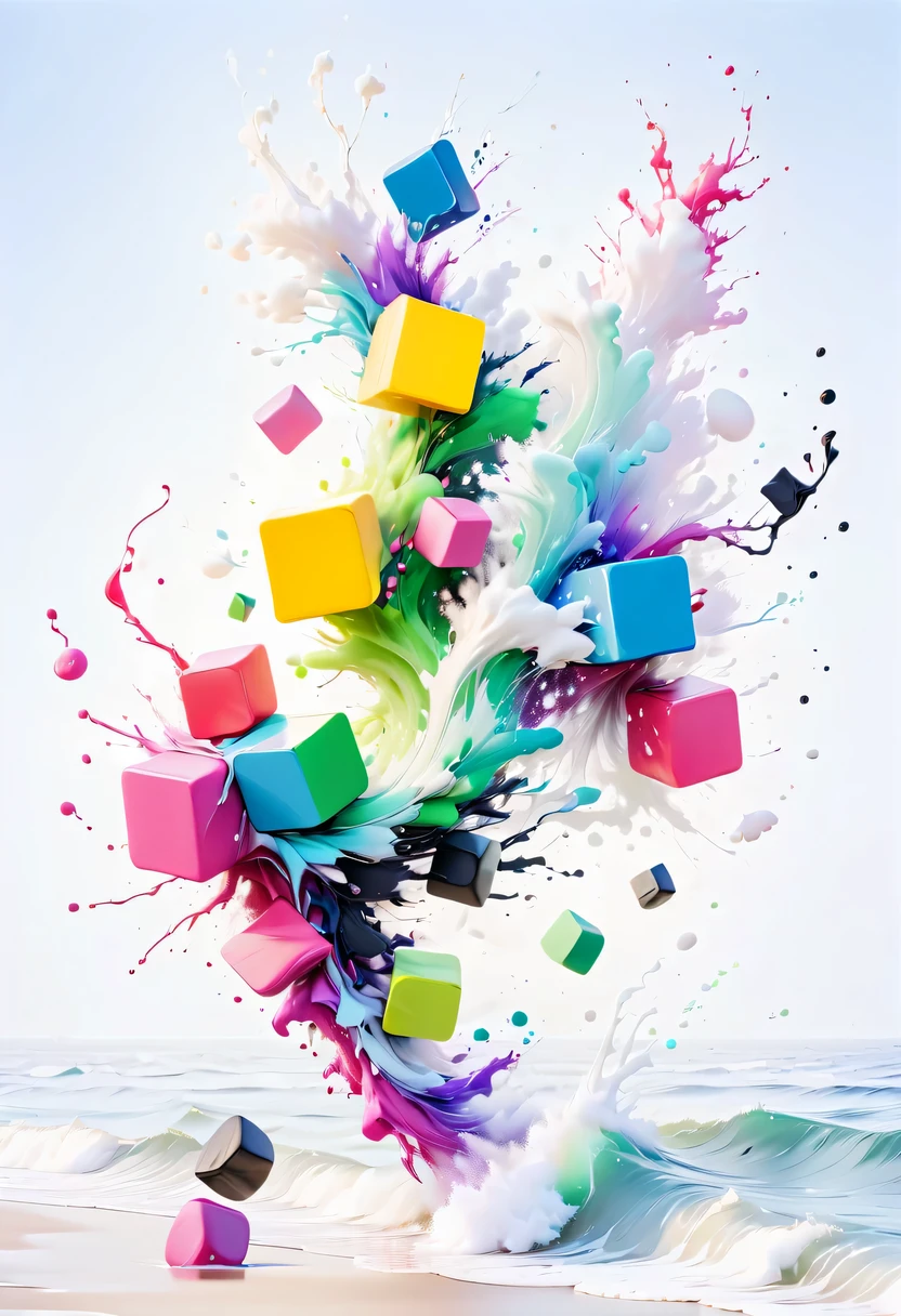 scribble art，ink splatter，Wild，splash ink painting，Abstraction，rich and colorful，Vague dreams，Dynamic energy,publish creation，visual impact,modern aesthetic,Elegant and simple,Contemporary interpretation,be bold,White background，lots of white space，