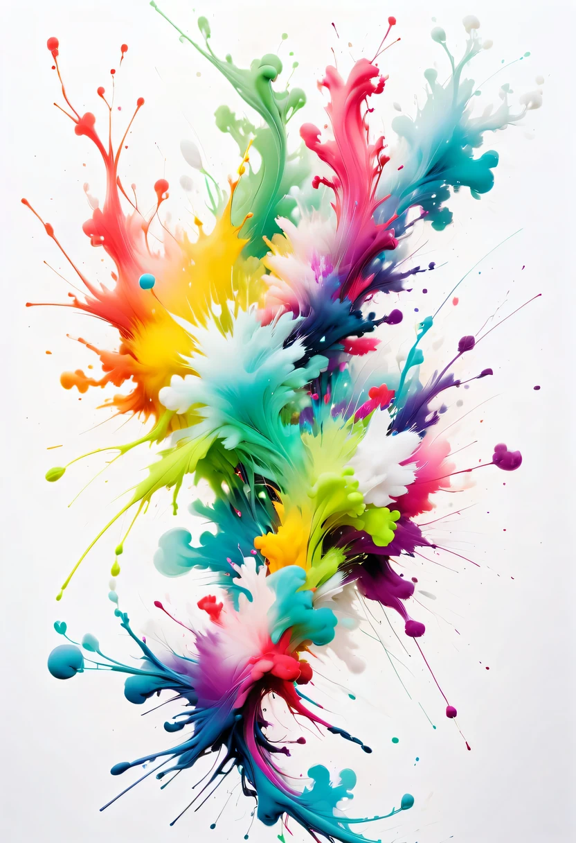 scribble art，ink splatter，Wild，splash ink painting，Abstraction，rich and colorful，Vague dreams，Dynamic energy,publish creation，visual impact,modern aesthetic,Elegant and simple,Contemporary interpretation,be bold,White background，lots of white space，