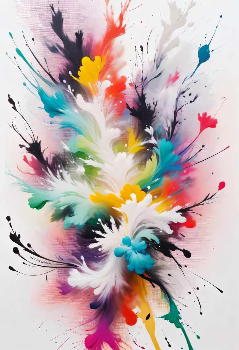 scribble art，ink splatter，Wild，splash ink painting，Abstraction，rich and colorful，Vague dreams，Dynamic energy,publish creation，visual impact,modern aesthetic,Elegant and simple,Contemporary interpretation,be bold,White background，lots of white space，