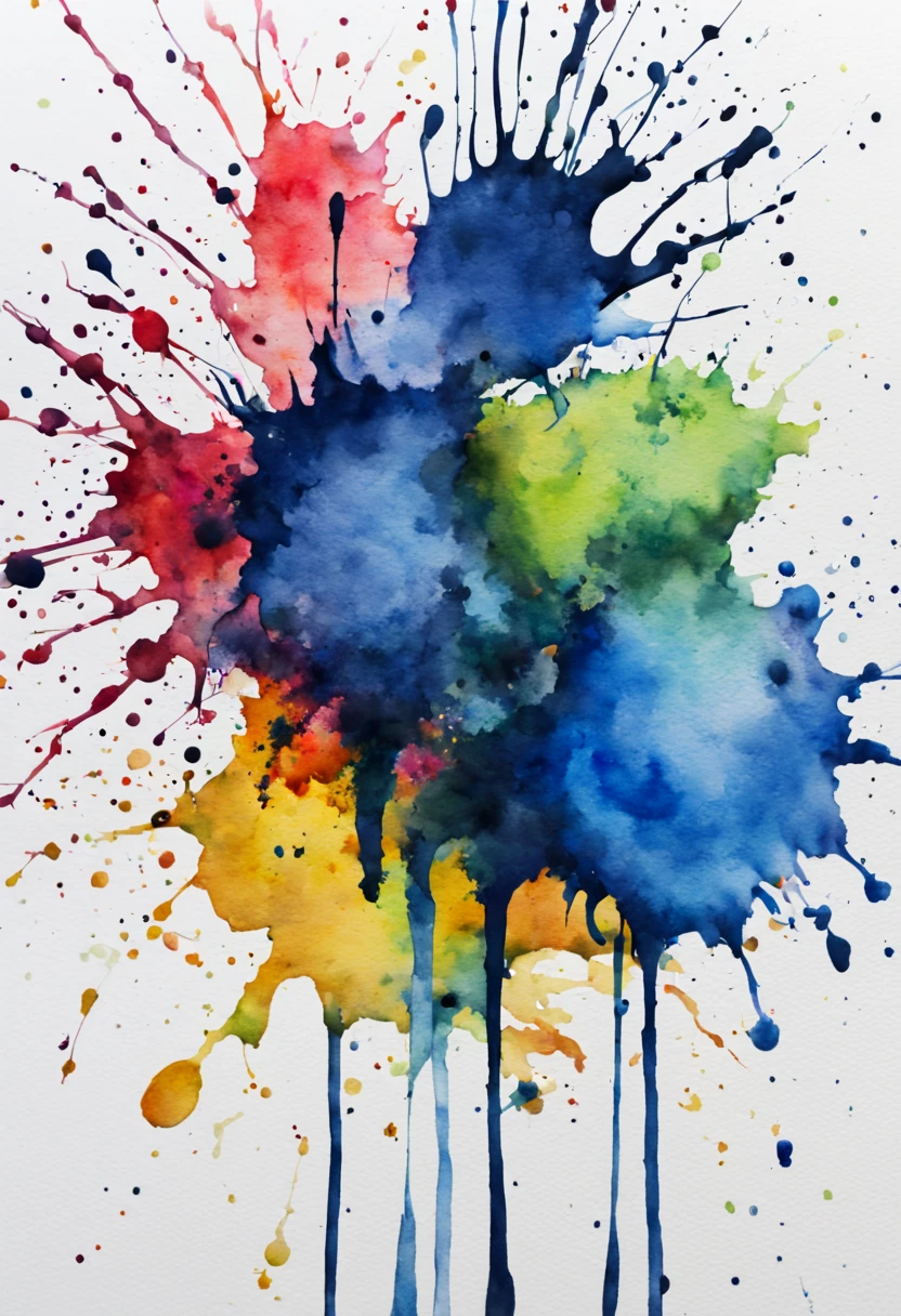 Ink splatter, Watercolor painting, High quality painting on white canvas. Aquarelle
