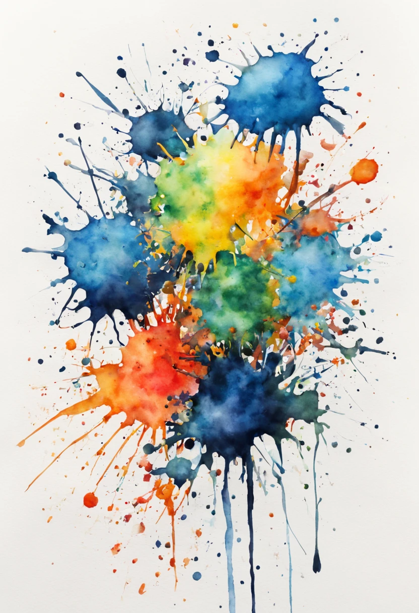 Ink splatter, Watercolor painting, High quality painting on white canvas. Aquarelle