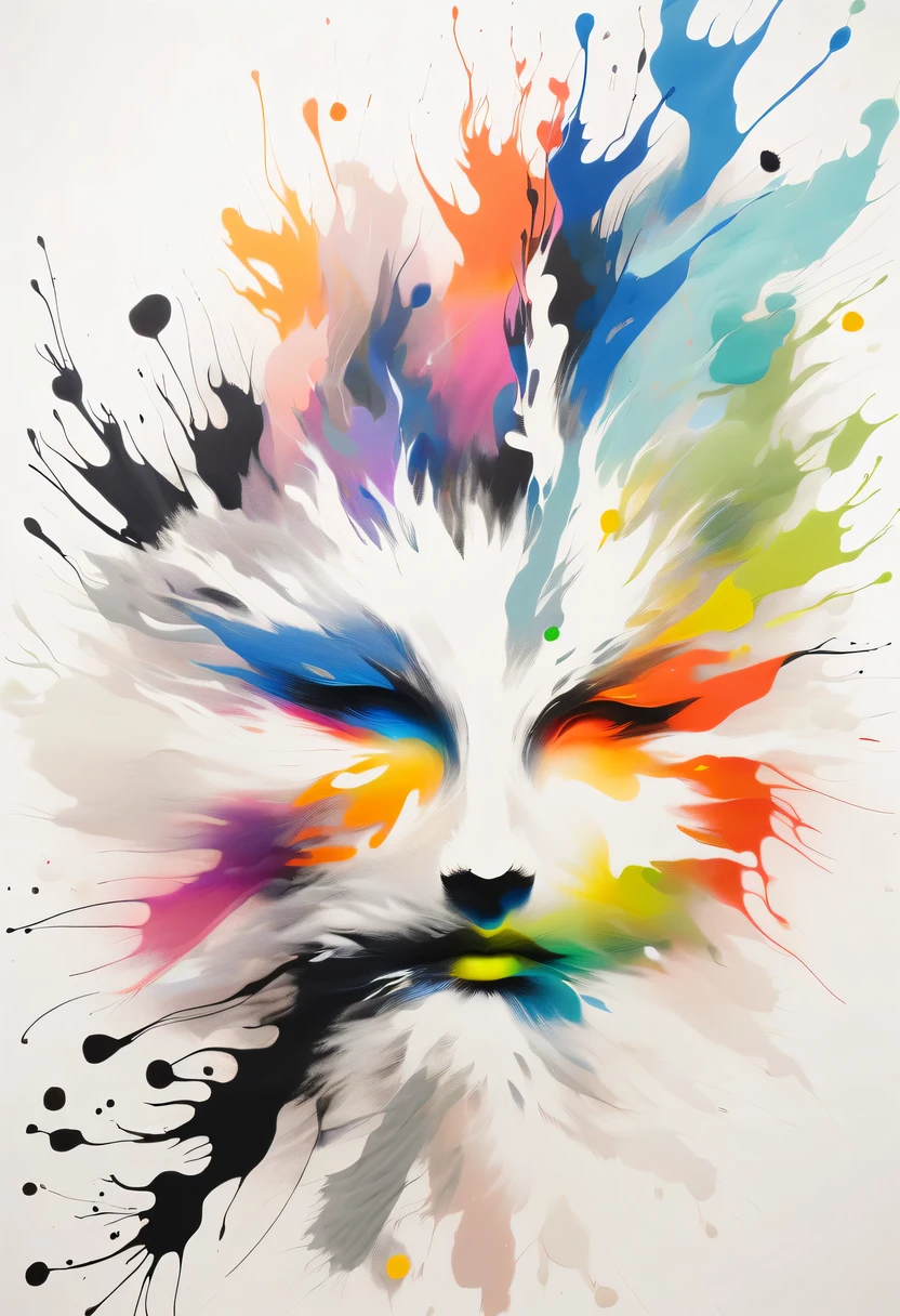 scribble art，ink splatter，Wild，splash ink painting，Abstraction，rich and colorful，Vague dreams，Dynamic energy,publish creation，visual impact,modern aesthetic,Elegant and simple,Contemporary interpretation,be bold,White background，lots of white space