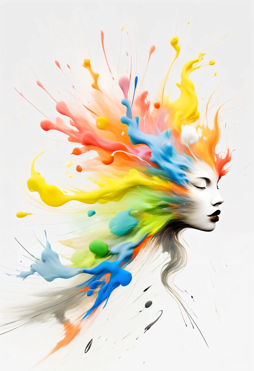 scribble art，ink splatter，Wild，splash ink painting，Abstraction，rich and colorful，Vague dreams，Dynamic energy,publish creation，visual impact,modern aesthetic,Elegant and simple,Contemporary interpretation,be bold,White background，lots of white space
