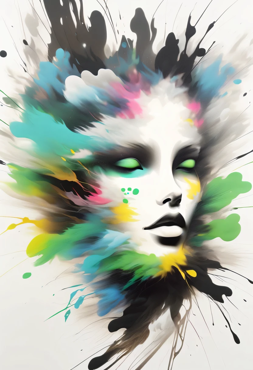 scribble art，ink splatter，Wild，splash ink painting，Abstraction，rich and colorful，Vague dreams，Dynamic energy,publish creation，visual impact,modern aesthetic,Elegant and simple,Contemporary interpretation,be bold,White background，lots of white space