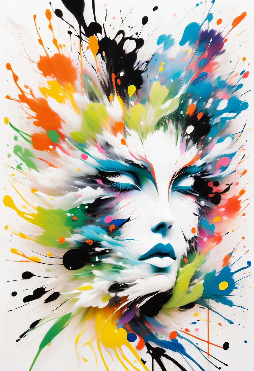 scribble art，ink splatter，Wild，splash ink painting，Abstraction，rich and colorful，Vague dreams，Dynamic energy,publish creation，visual impact,modern aesthetic,Elegant and simple,Contemporary interpretation,be bold,White background，lots of white space