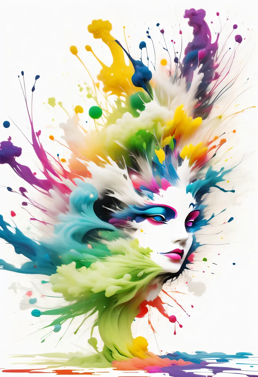 scribble art，ink splatter，Wild，splash ink painting，Abstraction，rich and colorful，Vague dreams，Dynamic energy,publish creation，visual impact,modern aesthetic,Elegant and simple,Contemporary interpretation,be bold,White background，lots of white space