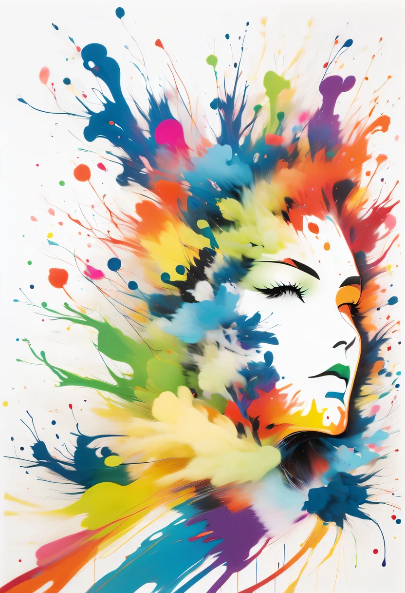 scribble art，ink splatter，Wild，splash ink painting，Abstraction，rich and colorful，Vague dreams，Dynamic energy,publish creation，visual impact,modern aesthetic,Elegant and simple,Contemporary interpretation,be bold,White background，lots of white space