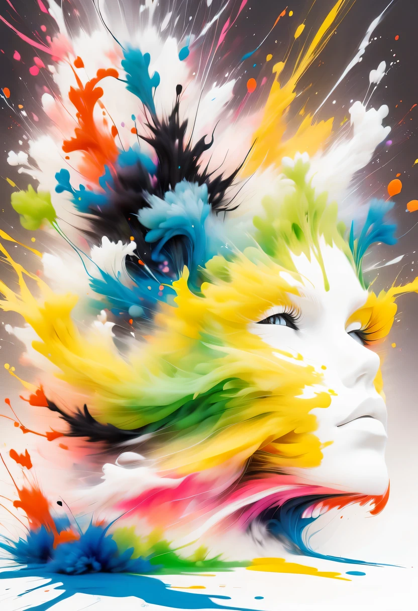scribble art，ink splatter，Wild，splash ink painting，Abstraction，rich and colorful，Vague dreams，Dynamic energy,publish creation，visual impact,modern aesthetic,Elegant and simple,Contemporary interpretation,be bold,White background，lots of white space