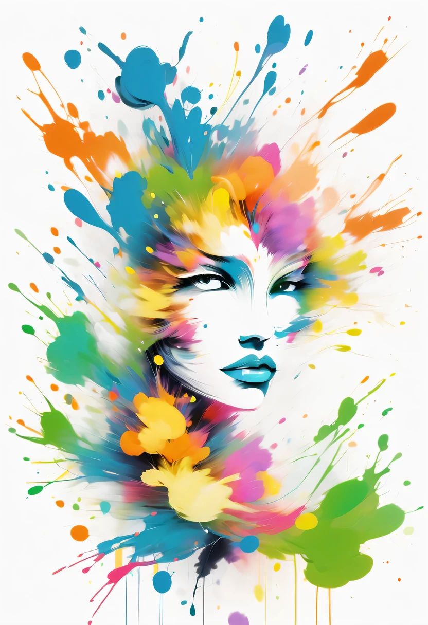 scribble art，ink splatter，Wild，splash ink painting，Abstraction，rich and colorful，Vague dreams，Dynamic energy,publish creation，visual impact,modern aesthetic,Elegant and simple,Contemporary interpretation,be bold,White background，lots of white space