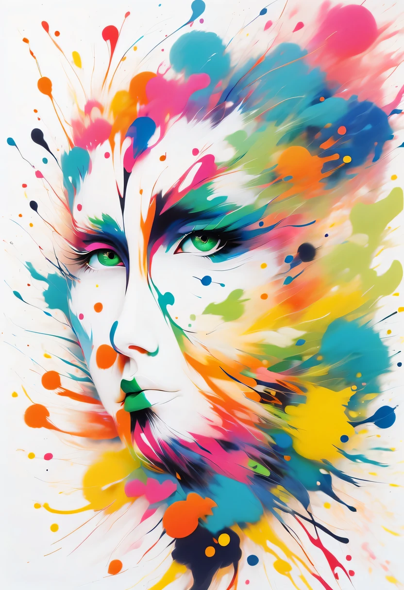 scribble art，ink splatter，Wild，splash ink painting，Abstraction，rich and colorful，Vague dreams，Dynamic energy,publish creation，visual impact,modern aesthetic,Elegant and simple,Contemporary interpretation,be bold,White background，lots of white space