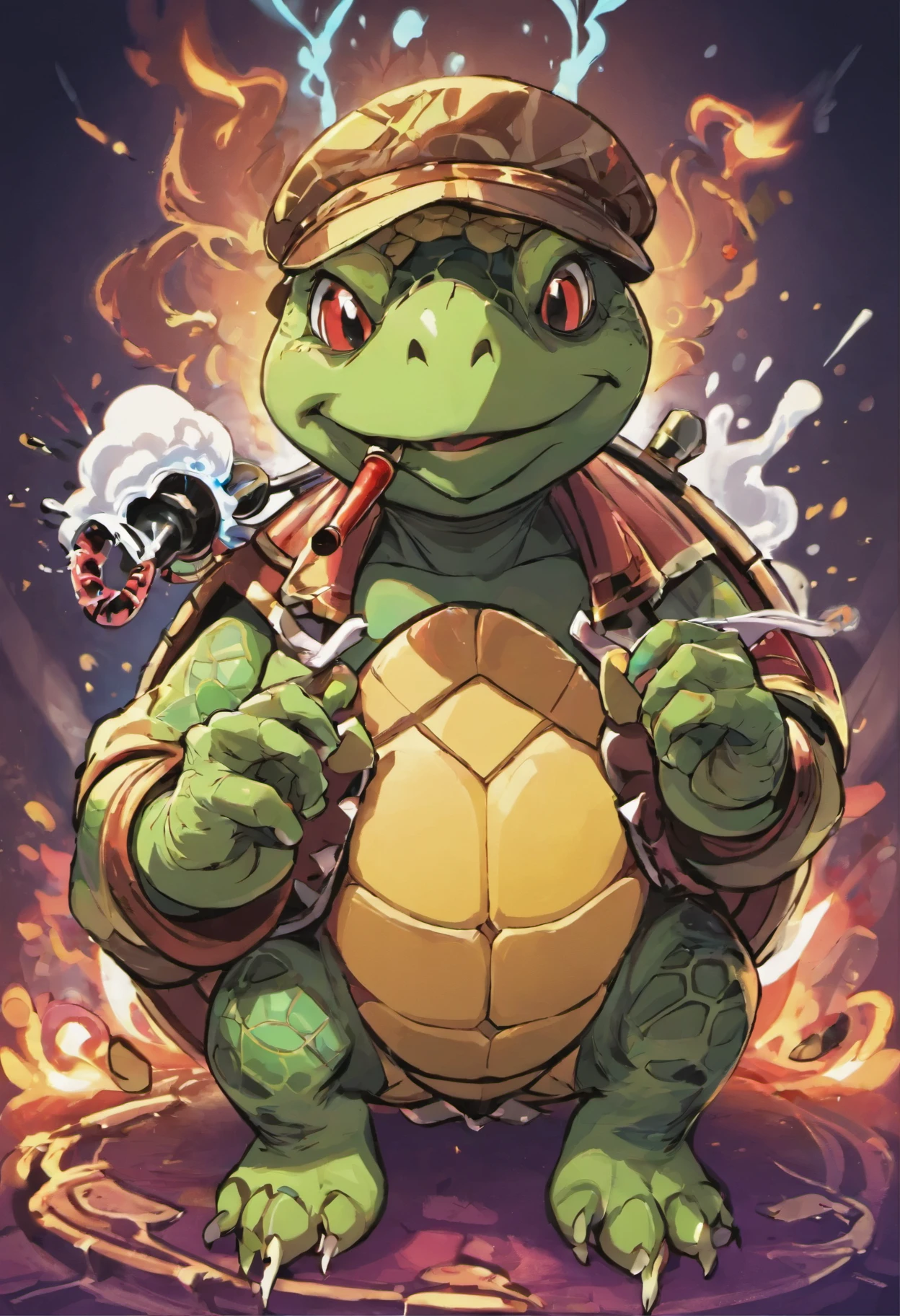 The turtle smokes a hookah and drinks kumiss