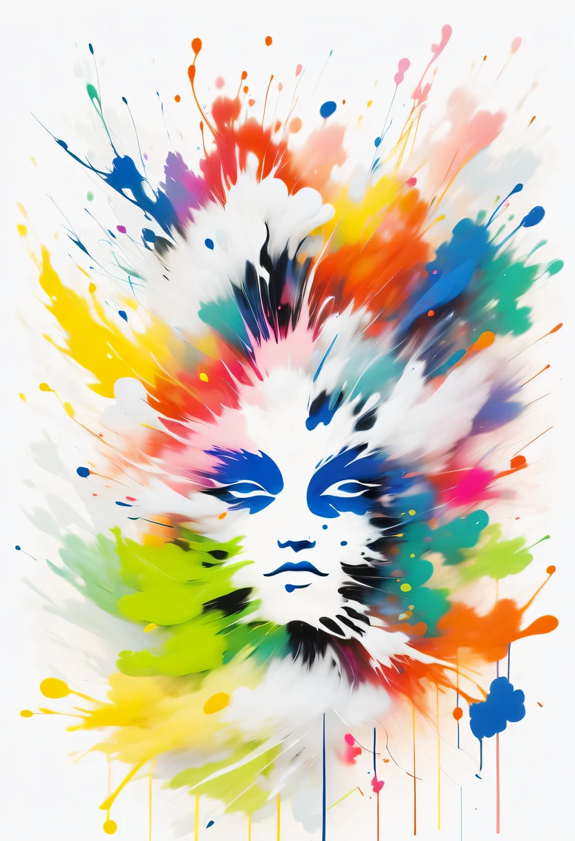 scribble art，ink splatter，Wild，splash ink painting，Abstraction，rich and colorful，Vague dreams，Dynamic energy,publish creation，visual impact,modern aesthetic,Elegant and simple,Contemporary interpretation,be bold,White background，lots of white space