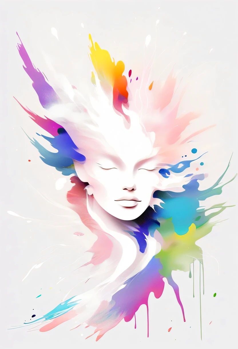 scribble art，ink splatter，Wild，splash ink painting，Abstraction，rich and colorful，Vague dreams，Dynamic energy,publish creation，visual impact,modern aesthetic,Elegant and simple,Contemporary interpretation,be bold,White background，lots of white space
