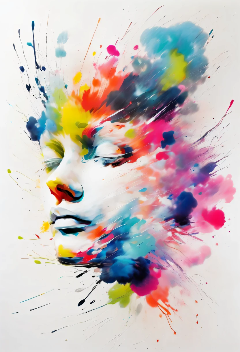 scribble art,ink splatter,Wild,splash ink painting,Abstraction,rich and colorful,Vague dreams,Dynamic energy,publish creation,visual impact,modern aesthetic,Elegant and simple,Contemporary interpretation,be bold,White background,lots of white space