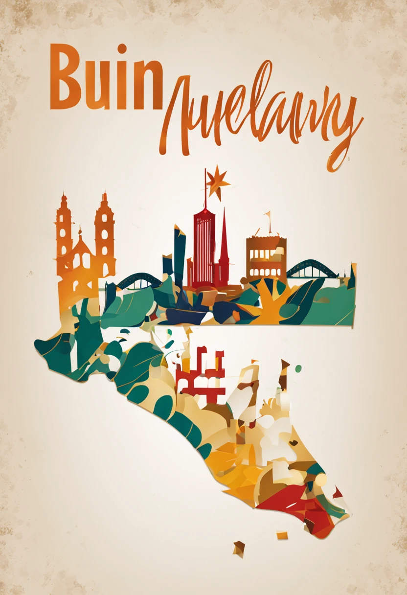 The country Australia in a abstract style with the phrase "buon compleanno"