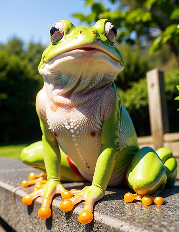 A cute frog is closing its eyes、laughing、Good feeling、