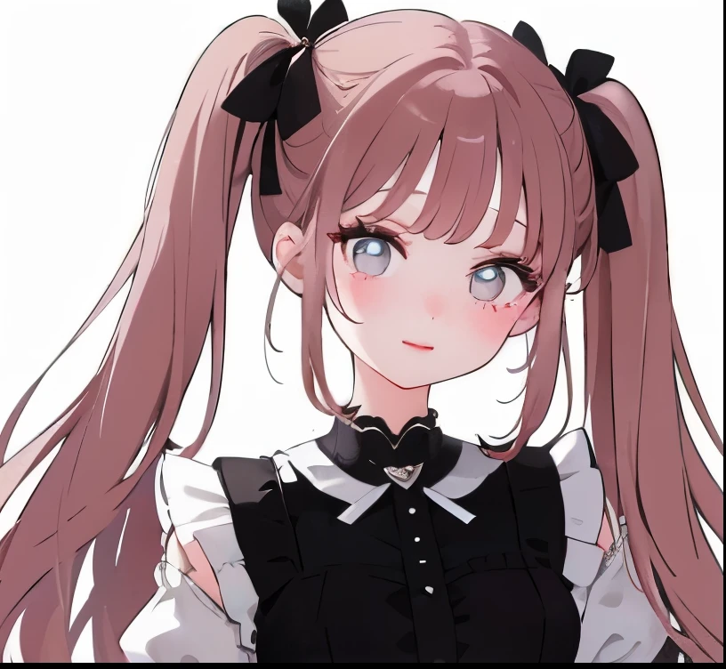 highest quality、An illustration、1 girl、beautiful face、cute、white background、beige hair、half twin tail、thin white ribbon on head、white blouse、gingham checked skirt、white skin、princess cut、pink cheeks、Small lips、smile、Pink lips、tear bag