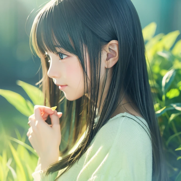 anime illustration、masterpiece、、cute、Darker hair color、like、light blue,yellow green,yellow、Gentle atmosphere、Warm atmosphere、likeに満ちている、will protect you
