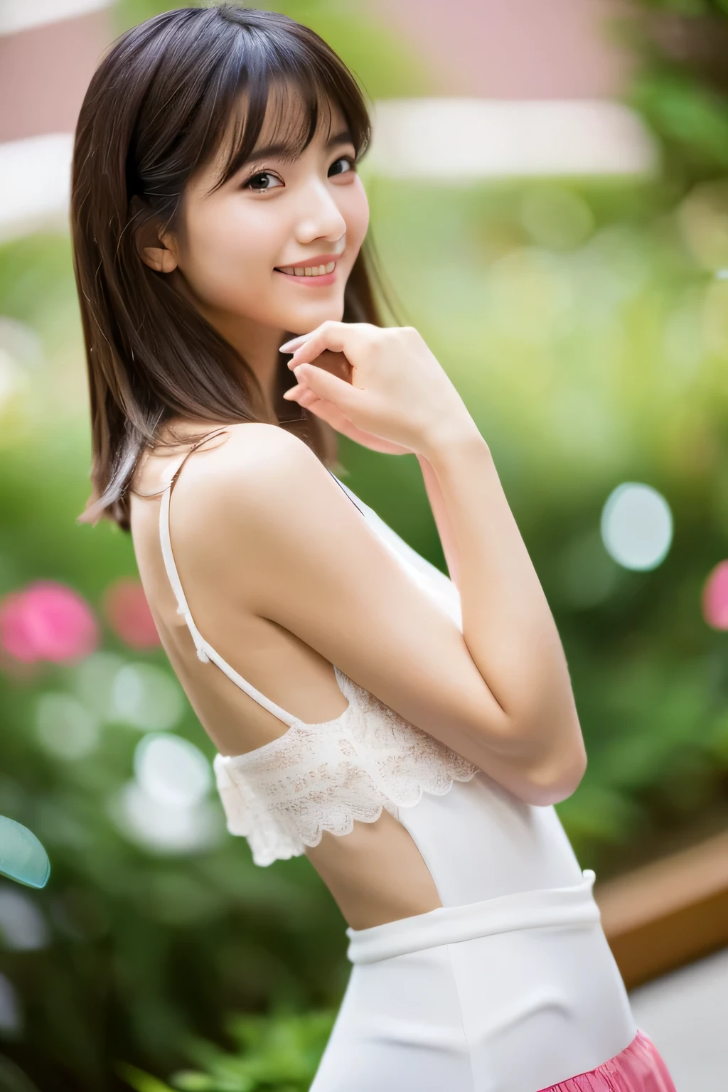 High resolution、High level image quality、In 8K、real live action、Raw picture graphy、highest quality、masterpiece、超High resolution、Raw photo、Len、Anatomically correct and beautiful feces、table top、whole body、((Obscene content))、For adults、charm of 、absurd、((((Japanese elementary school student))))、japanese girl、(((whole body))),(((1 person))),((Composition looking up from below))),(join hands))((Photorealistic)))))), (((AKB48)), (whole body photos))), (Lens Flare)))),(Backlight)), ((in the forest))((A clear stream deep in the dark mountains)),((background rocks)),((Straw hat with ribbon)),((smile)), ((Nikon Z))), ((((19 years old)))),((small bust))))), ((white skirt lace dress))))), (Pore feeling))))), (skin feel)))), (((photorealism: 6, realistic)))), (Sideways and rotated poses)),perfect chest shape, naked ass, side ponytail, ribbon, hair ornaments, pale skin, looking at the viewer, thin waist、(((Pussy)))、(Mansuji)、((show off your vagina)),cheeks blush