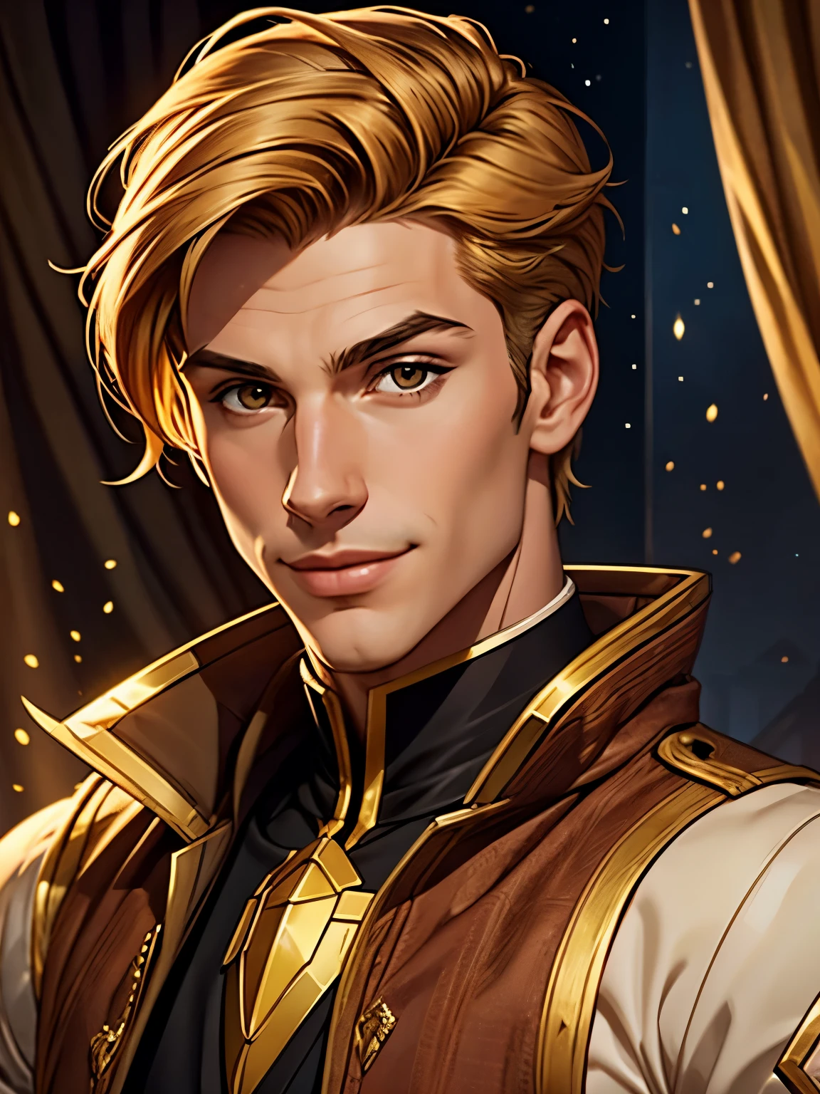 Nikolai is a 20 years old man, he has golden hair, shaved on one side and styled on the other, light brown eyes and slightly crooked nose, he has a beautiful face, "outlined by the features of a fairy-tale prince". He is described as extremely charming, handsome and smiling