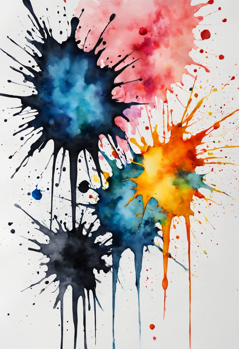 Ink splatter, Watercolor painting, High quality painting on white canvas. Aquarelle