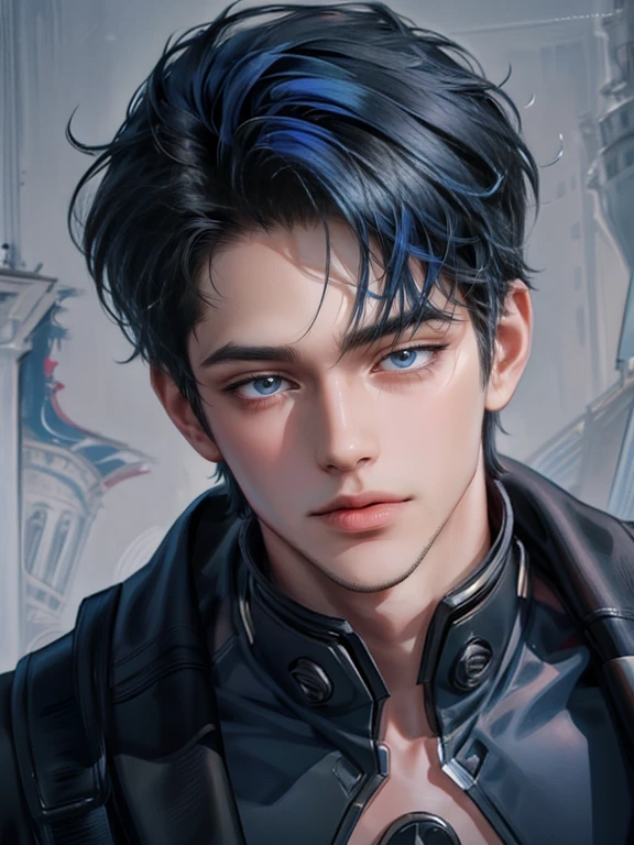 divided between two、Man with short hair、((black haired man and blue haired man))、((Boys Love))、Male couple、glamorous black british style、happiness、like々The beauty、love love、kiss、kissをしあっている、抱きしめながらkiss、一緒にkiss、R-18、((Yaoi))、Fantastic、American man、((Adult male 26 years old))、Inside the villain's castle、Shot close to the face、((Focus zoom in))、((two people were shot))、Two people who love each other
