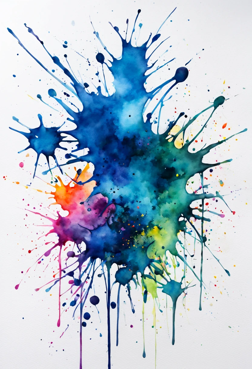 Ink splatter, Watercolor painting, High quality painting on white canvas. Aquarelle