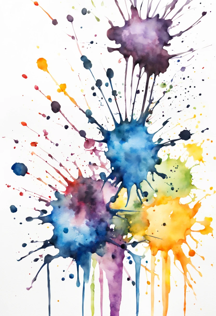 Ink splatter, Watercolor painting, High quality painting on white canvas. Aquarelle