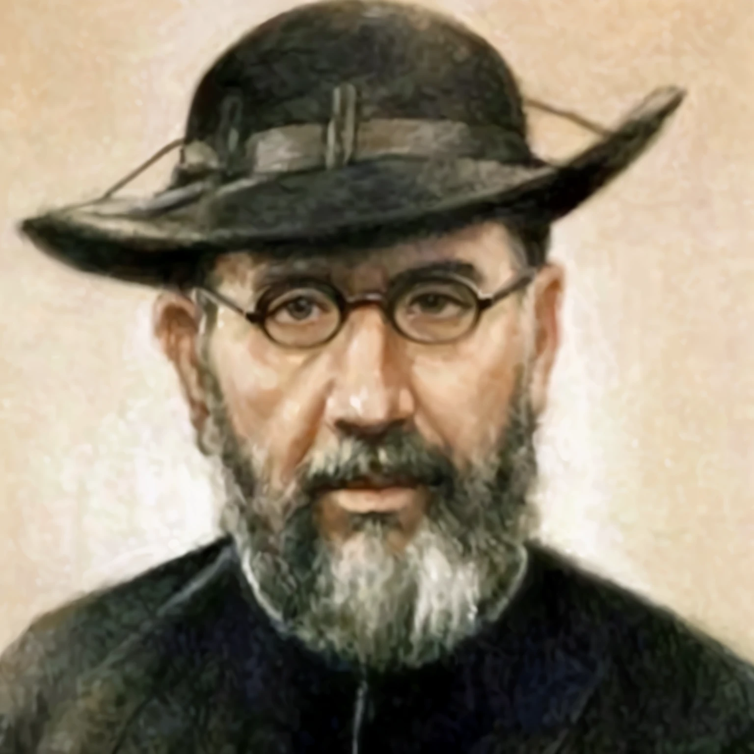 a painting of a man with a hat and glasses, Pablo Hurtado de Mendoza, gal yosef, inspirado em Vincenzo Cabianca, J..Dickenson, J.. Dickenson, inspirado em Agnolo Gaddi, Bartolome Ros, Vittorio Matteo Corcos, basil gogos, Zdzislaw, eu dou Giancola