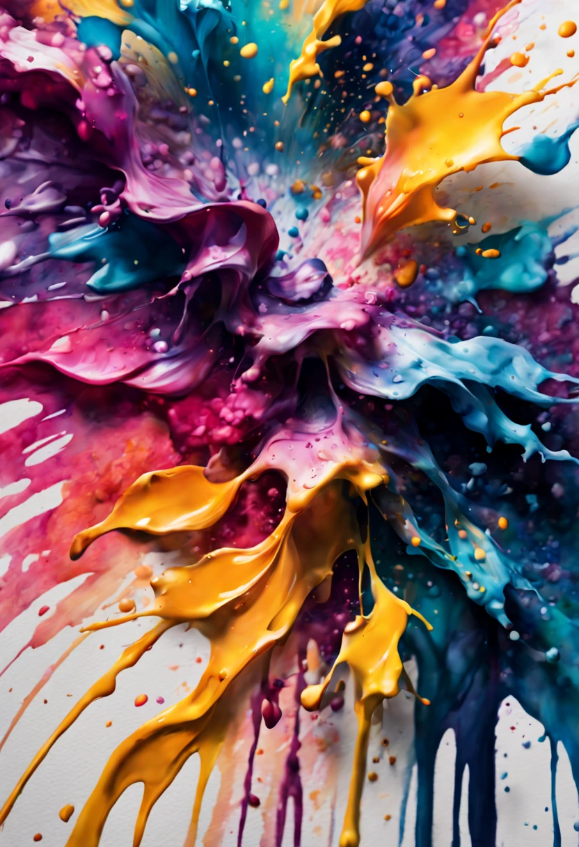 (best quality,4k,8k,highres,masterpiece:1.2),ultra-detailed,(realistic,photorealistic,photo-realistic:1.37),ink splatter,watercolor painting,high quality painting on white canvas,aquarelle,subtle brush strokes,mixed media texture,dynamic composition,vibrant colors,light and shadow,abstract expression,fluid movement,harmonious blend of colors,delicate transparency,artistic elegance,gentle and flowing shapes,detailed brushwork,layered textures,dripping effect,soft blending,emotional depth,impressionistic style,painterly strokes,bold contrast,intuitive marks,ethereal atmosphere,unique ink patterns,creative experimentation,textural richness,creative ,unconventional canvas use,unexpected color combinations,visually stimulating,artistic improvisation,subtle gradations of color.
