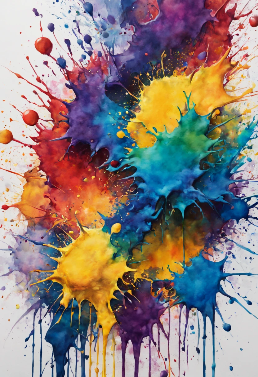 (best quality,4k,8k,highres,masterpiece:1.2),ultra-detailed,realistic, Ink splatter, Watercolor painting, high quality painting on white canvas, aquarelle, vibrant colors, soft color transitions, realistic brush strokes, realistic texture on canvas, natural lighting, artistic representation