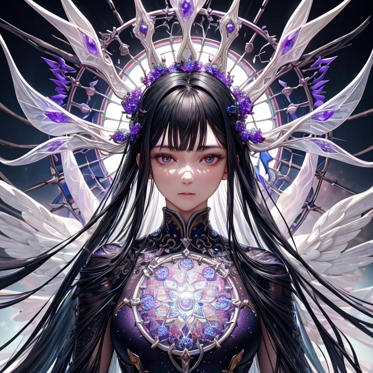 Close-up photo of the glass man, intricate details, white background, transparent body, Visible veins, wire, very detailed, head, Upper body, breathtaking, sharp focus, Glass Art, black and purple, intricate details, terrible, the most beautiful form of chaos、Blood Rain、Looking to Heaven、darkness、Red Lotus、fallen Angel.