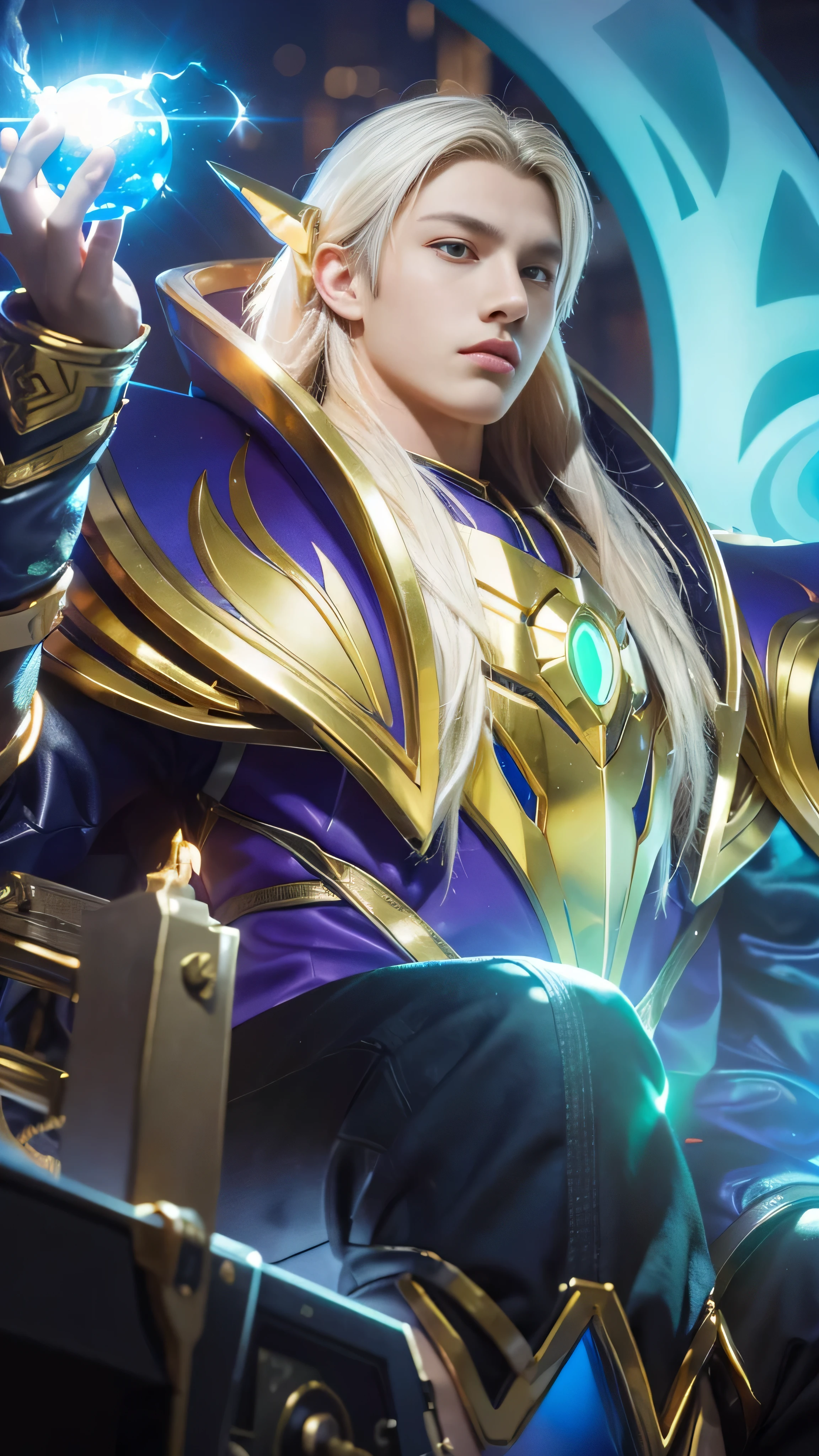 teenage male focus, 8k, highly detailed, photo realistic, close-up shot of a male figure, who is holding a glowing ball in his hand