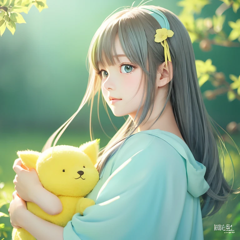 anime illustration、masterpiece、、cute、light blue eyes、yellow green,yellow、Gentle atmosphere、Warm atmosphere、strength to protect love