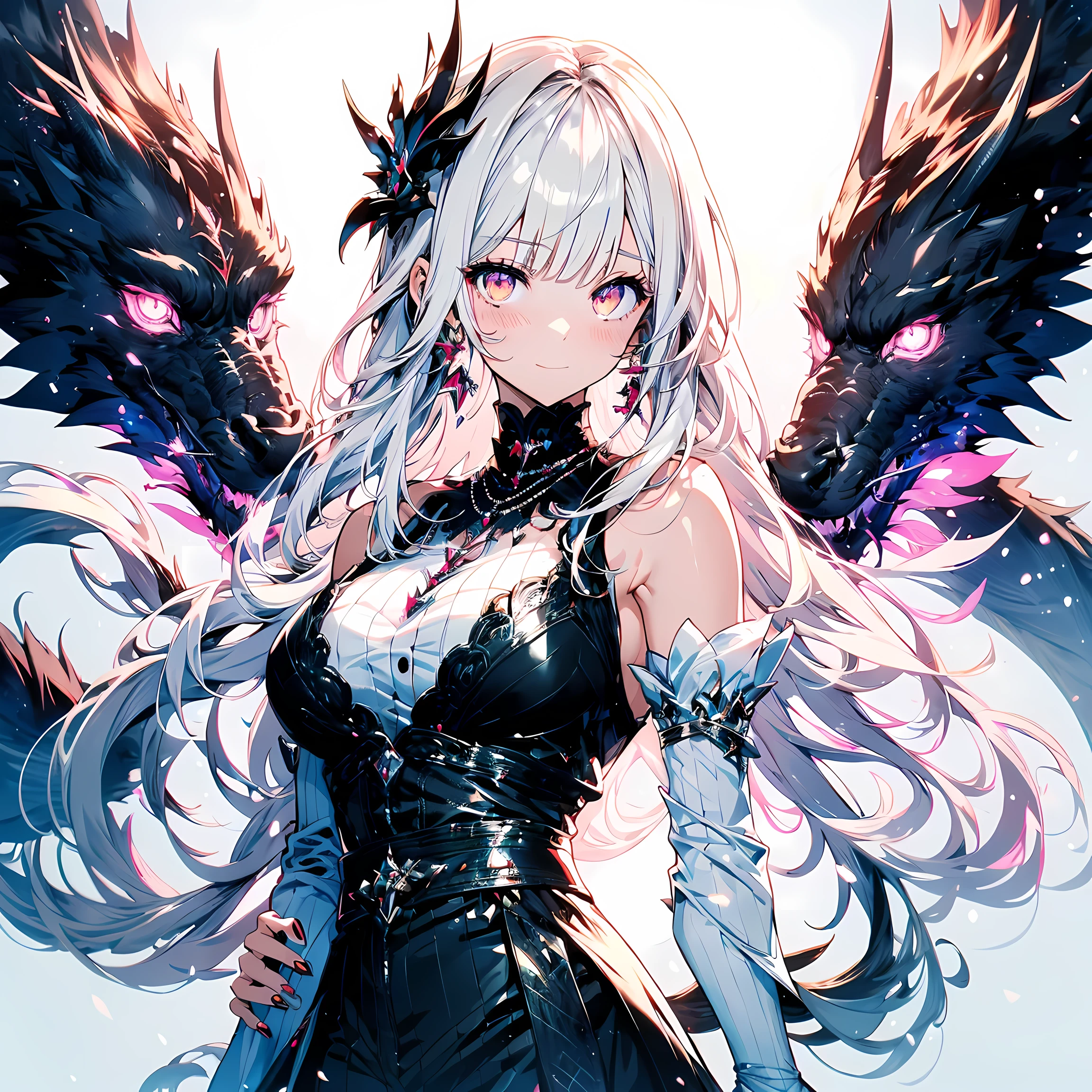 {best quality}, {{masterpiece}}, {high resolution}, Very meticulous girl, alone, sharp focus, {{{{{{{{White background}}}}}}}}, {{{Features{{{1 girl}}}}}}, alone, permanent, faint smile, closure Mouth, Beautiful and delicate eyes, {{{{{sharp focus}}}}}, {{{{{masterpiece Features design reference sheet}}}}},ahog, amco, blunt bangs, blush, bride_handguard, Capulet, closure_Mouth, Detached sleeves, earrings, black Capulet, {{{white hair}}}, hair accessories, high resolution, jewelry, looking at the audience, very long hair, simple background, alone, {{{{{whole body}}}}}, red eyes, White background, crystal eyes, {{{gold trim}}}, {{{very dark skin}}}, small breasts, short skirt, Final Fantasy 14, legs focus