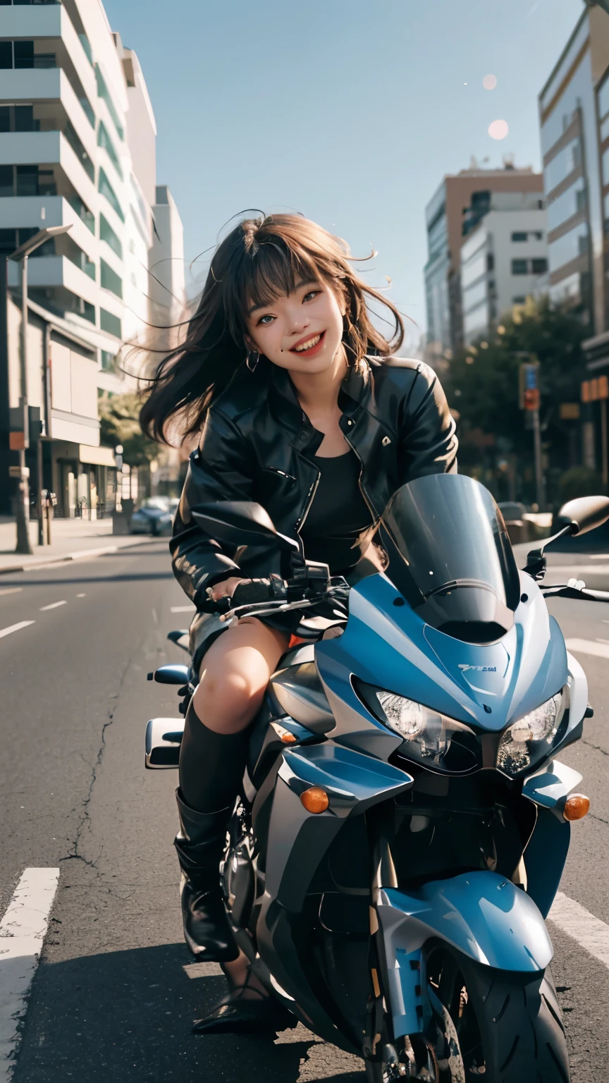 Imitate the above sentences to complete the following prompt words: ピンクのブラジャー、ピンクのパンティ、

A Kawasaki bike speeding through the city, with a sense of speed enhanced by its (motion blur: 1.3) and (speed lines: 1.4). The (best quality, 8K, highres) portrait of a young girl with silver hair, flowing from the middle, adds a touch of (bokeh) to the scene. At just 18 years old, she possesses a cute face that is (laughing: 1.3) and (looking at the viewer: 1.3), exuding a captivating aura. The blue metallic color of the bike, named Mayola, further adds to its appeal, complemented by the