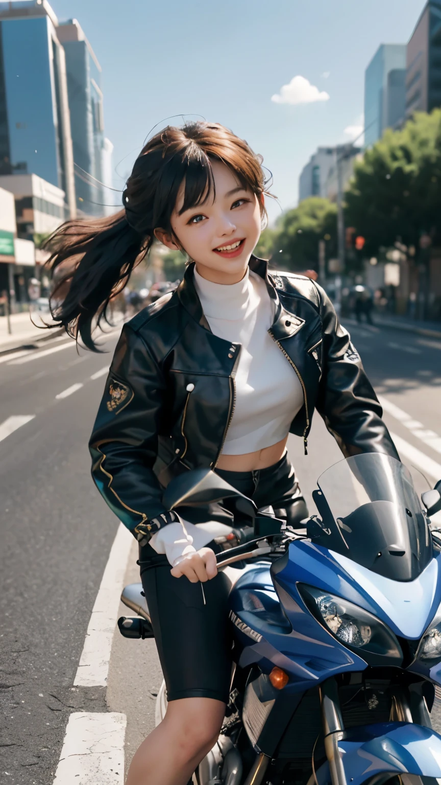 Imitate the above sentences to complete the following prompt words: ピンクのブラジャー、ピンクのパンティ、

A Kawasaki bike speeding through the city, with a sense of speed enhanced by its (motion blur: 1.3) and (speed lines: 1.4). The (best quality, 8K, highres) portrait of a young girl with silver hair, flowing from the middle, adds a touch of (bokeh) to the scene. At just 18 years old, she possesses a cute face that is (laughing: 1.3) and (looking at the viewer: 1.3), exuding a captivating aura. The blue metallic color of the bike, named Mayola, further adds to its appeal, complemented by the