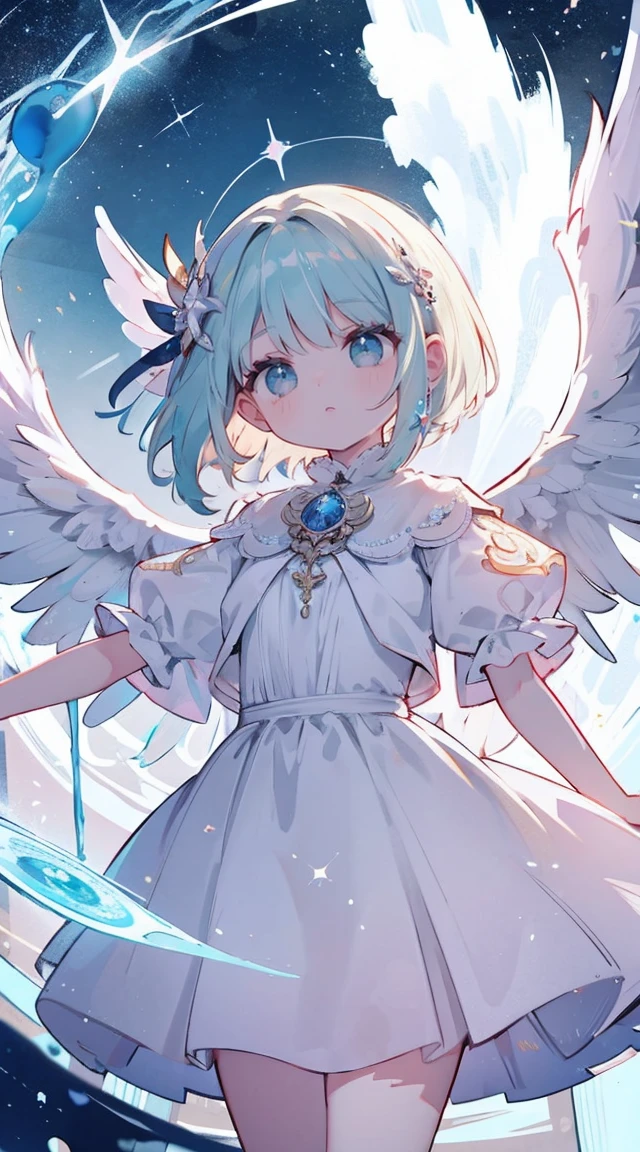 Uma garota、Composition seen from a distance、Fundos pretos、Deus、bonitinho、obra-prima、obra de arte、maximum quality、Qualidade de imagem superior、Divindades々Certo、dor、desejar、aura de luz、asas de anjo、Circle of Angels、ren、brilha、brilho、fechando o olho