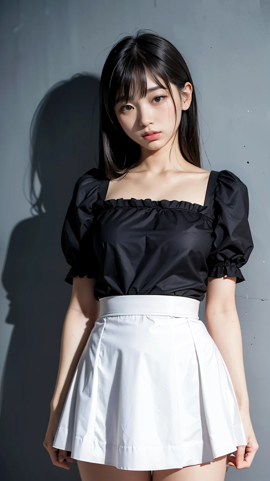 Maid clothesを着た女の子、、Maid clothes、No sleeve、mini skirt、underwear、(master piece:1.3)、(clear pictures)、Raw photo、(highest quality、master piece:1.2)、realistic skin texture、(detailed background : 1.2)、
