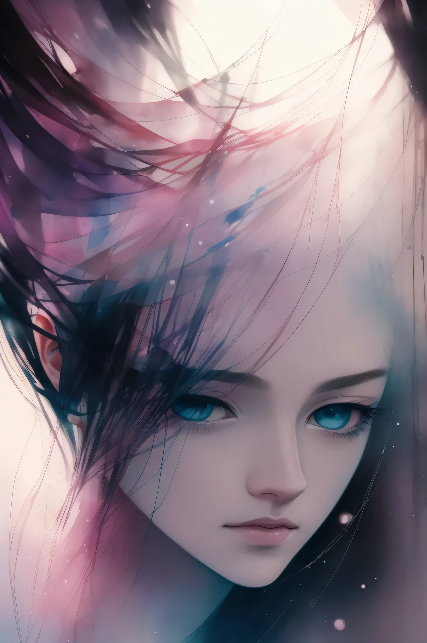 悲しみ、紫ANDピンク,a woman by agnes cecile, luminous design, pastel colours, ink drips, winter lights