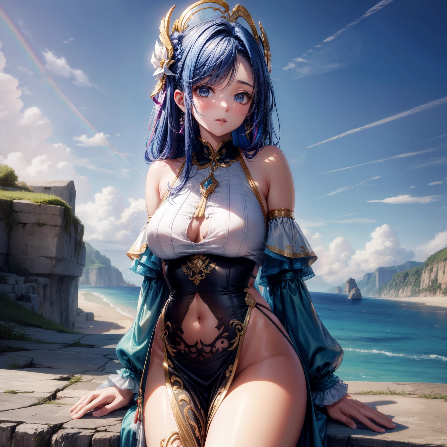 (8K ,Ultra-detailed,Best masterpiece,Nature,perfect work of art,perfect female body),two women,Sister and sister, sisters,rainbow hair,perfect face,(huge tits),neighbor wife,woman hairstyle,elegant wife,on the cliff,delicate and revealing ,Wearing a magical girl dress,Off-shoulder low-neck magical girl dress,super short thong,Wearing a low-cut police uniform,T-shaped small,huge big,naked leg,full body shot,elastic muscles,raised raised raised,Obscenity exposed