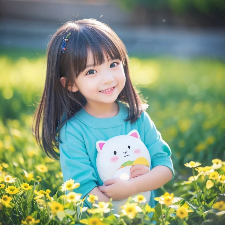 anime illustration、masterpiece、cute、ung  3 yeker hair color、light blue、green、yellow、Enveloping kindness、Warm atmosphere、happiness