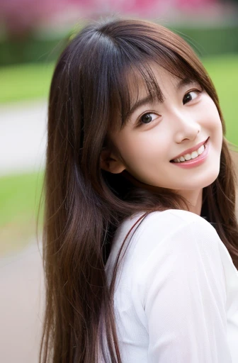 highest quality, soft light, ultra high resolution, (realistic:1.4), full_body,RAW photo, 1 japanese girl, alone, cute, (pupil, light in the eyes), detailed beautiful face,(High resolution details of human skin texture), (long hair), outdoor,skirt, (portrait),spring,big smile