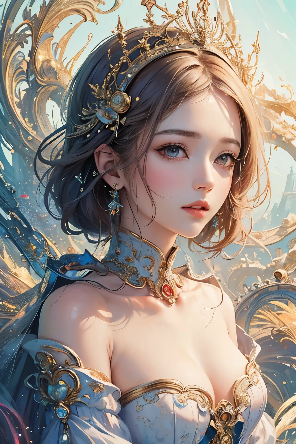 (masterpiece、highest quality、highest quality、official art、beautiful and aesthetic:1.2)、(1 girl)、((NSFW))、very detailed、(fractal art:1.3)、colorful、highest details、Portrait