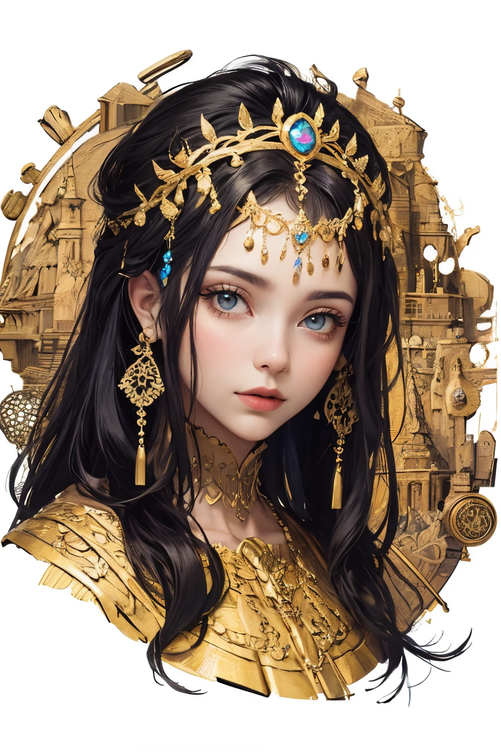 (masterpiece, highest quality, highest quality, official art, beautiful and aesthetic:1.2), (1 girl), very detailed,colorful,most detailed, official art, unity 8k wallpaper, Super detailed, beautiful and aesthetic, beautiful, masterpiece, highest quality, (zentangle, mandala, tangle, entangle) ,holy light,gold foil,gold leaf art,Glitter painting, Perfect Nwsj Magic