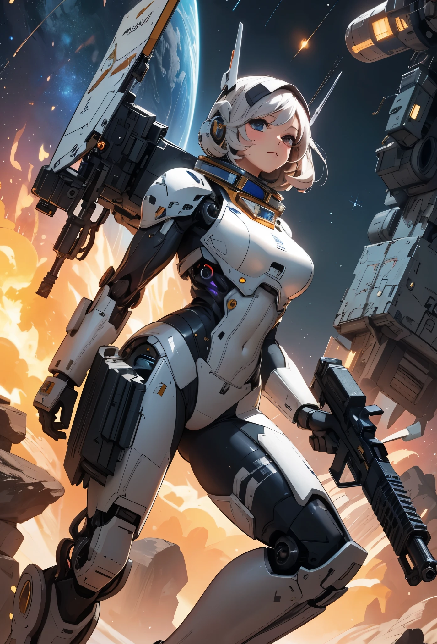 1woman 20 years old, military, snow camouflaged uniform, beautiful, perfect body, realistic, blonde hair, perfect body, thin waist, , large breasts, slim thighs, snow battlefield, armored tank, flying fighters, military robot dog, wealth of details, tight panties, marking on the front, slender knees, highly detailed, high resolution, prefect hands, slender thighs, thigh gap