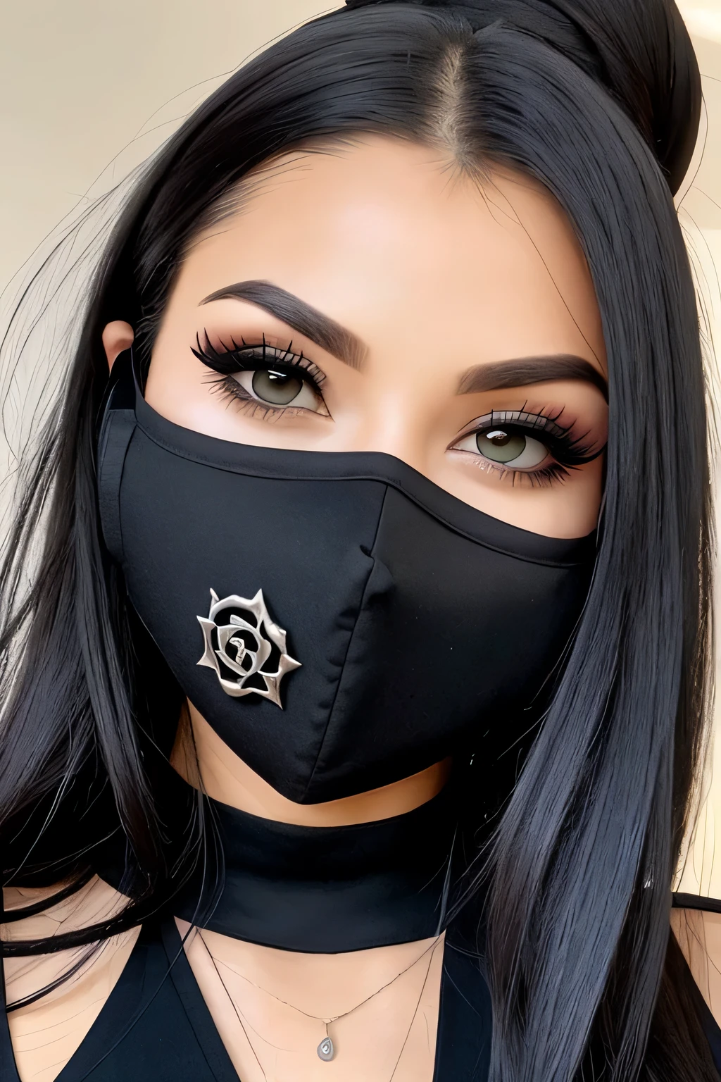 uma linda mulher, Gothic, is wearing a face mask