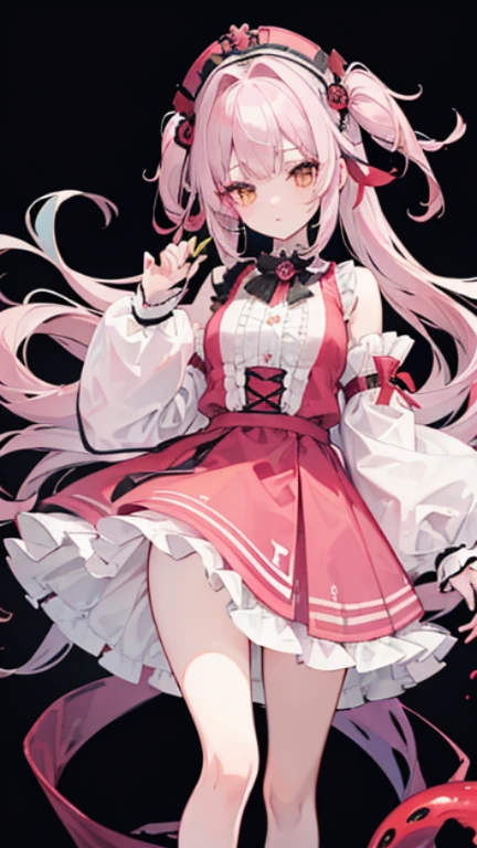 1 girl, highest quality, masterpiece, cute gray pink hair,red green student,yellow-purple clothes,Cthulhu style variant, Strange but very beautiful ta dress,This is a very cute sweet girl